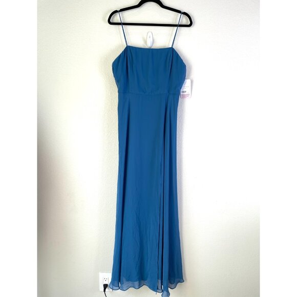 NEW $187 Lovely Womens 14 Square Neck Chiffon Maxi Dress Dusk Blue Gown - Picture 2 of 11